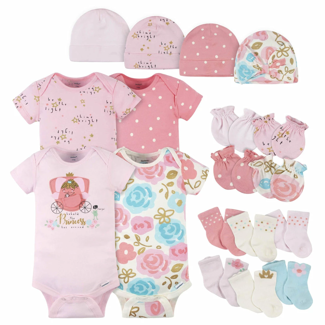 Flash Sale ⭐ Gerber® 18-Piece Baby 👧 Girls Princess Onesies® Bodysuit, Mitten, Cap, & Sock Set BabyPreemie - 24M 🛒 1 Gerber® 18-Piece Baby Girls Princess Onesies® Bodysuit, Mitten, Cap, & Sock Set BabyPreemie - 24M