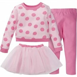 Gerber® 3-Piece Baby & Toddler Girls Pink A Dots French Terry Top, Tulle Tutu, & Legging Set BabyPreemie - 24M