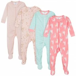 Gerber® 4-Pack Baby & Toddler Girls Llamas & Love Snug Fit Footed Cotton Pajamas BabyPreemie - 24M