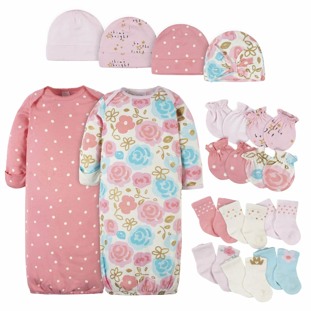 Best Sale 🧨 Gerber® 16-Piece Baby 👧 Girls Princess Gown, Mitten, Cap, & Sock Set 💯 1 Gerber® 16-Piece Baby Girls Princess Gown, Mitten, Cap, & Sock Set