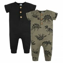 Gerber® See What's New 2-Pack Baby Boys Fossils & Black Short Sleeve Rompers