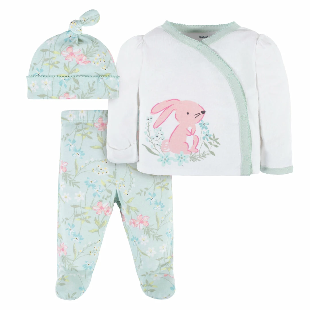 Best Sale ❤️ Gerber® 3-Piece Baby 👧 Girls Bunny Take Me Home Set See What's New 🛒 1 Gerber® 3-Piece Baby Girls Bunny Take Me Home Set See What's New