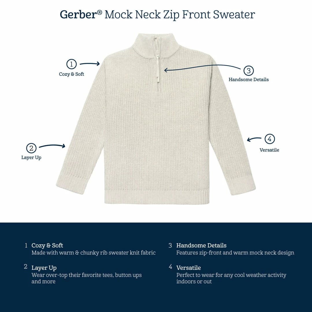 Outlet ✨ Gerber® Kids Infant & Toddler Boys Oatmeal Heather Zip Front Sweater 👏 7 Gerber® Kids Infant & Toddler Boys Oatmeal Heather Zip Front Sweater