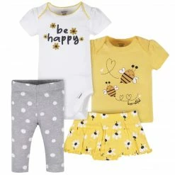 Gerber® 4-Piece Baby Girls Bee Garden Onesies® Bodysuit, Tee, Skort & Pant Set See What's New