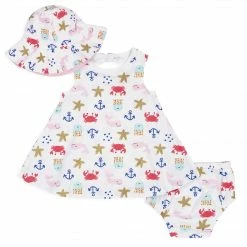 Gerber® 3-Piece Baby Girls' Sea Creatures Dress, Diaper Cover, And Hat Set