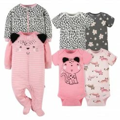 Gerber® 6-Piece Baby Girls Leopard Onesies® Bodysuit And Sleep 'N Play Set