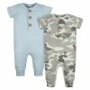 Gerber® 2-Pack Baby Boys Camo & Blue Short Sleeve Rompers