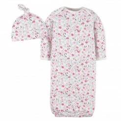 Gerber® BabyPreemie - 24M 2-Piece Baby Girls Comfy Stretch Roses & Bunnies Gown & Cap Set