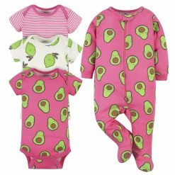 Gerber® 4-Piece Baby Pink Avocados Onesies® Bodysuit & Sleep 'N Play Set