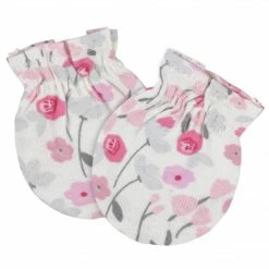 Gerber® 4-Piece Baby Girls Comfy Stretch Roses & Bunnies Caps & No Scratch Mittens Set BabyPreemie - 24M