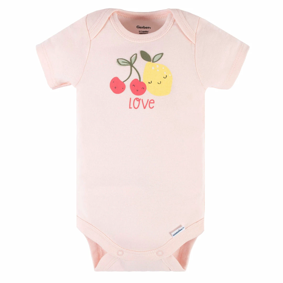 Hot Sale 🥰 Gerber® See What's New 3-Piece Baby 👧 Girls Cherry Kisses Short Sleeve Onesies® Bodysuits & Pants Set ❤️ 4 Gerber® See What's New 3-Piece Baby Girls Cherry Kisses Short Sleeve Onesies® Bodysuits & Pants Set