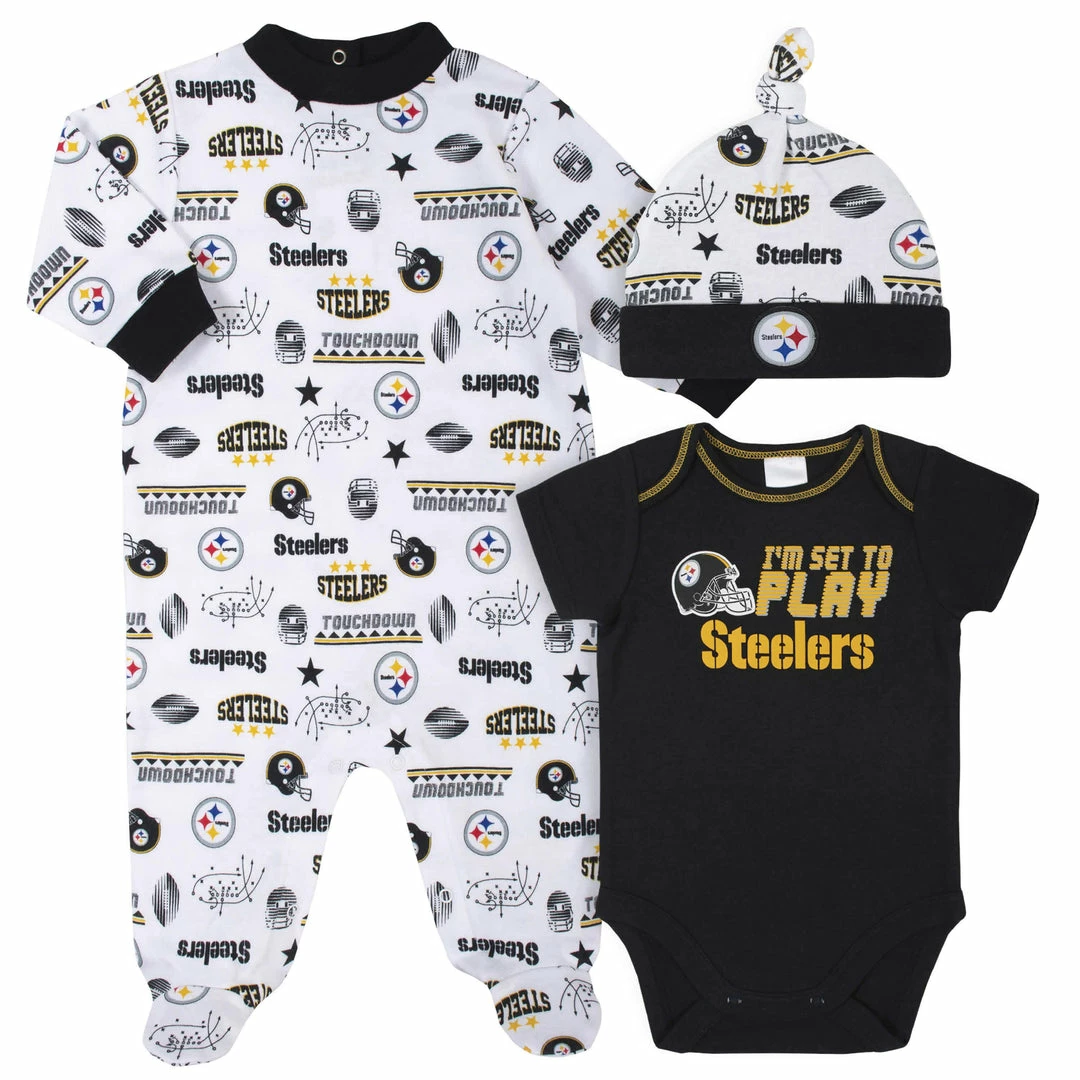 Discount ๐ NFL Pittsburgh Steelers 3-Piece Baby Boys Bodysuit, Sleep 'N Play, And Cap Set ๐ 1 NFL Pittsburgh Steelers 3-Piece Baby Boys Bodysuit, Sleep 'N Play, And Cap Set