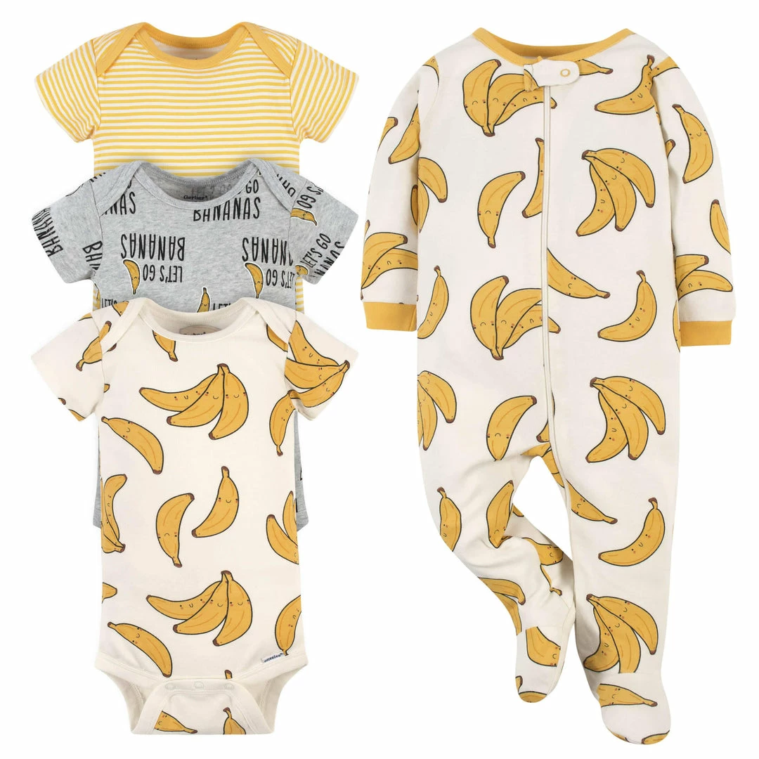 Buy 🔔 Gerber® 4-Piece Baby Bananas Onesies® Bodysuit & Sleep 'N Play Set BabyPreemie - 24M 😍 1 Gerber® 4-Piece Baby Bananas Onesies® Bodysuit & Sleep 'N Play Set BabyPreemie - 24M