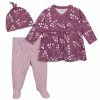Gerber® BabyPreemie - 24M 3-Piece Baby Girls Comfy Stretch Floral Shirt, Footed Pant And Cap Set