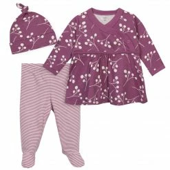 Gerber® BabyPreemie - 24M 3-Piece Baby Girls Comfy Stretch Floral Shirt, Footed Pant And Cap Set