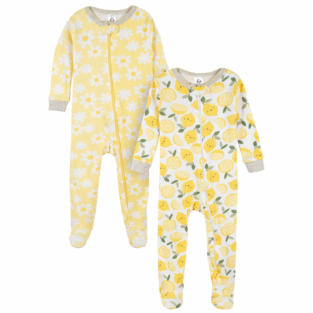 Cheapest 🛒 Gerber® See What's New 2-Pack Baby & Toddler 👧 Girls Lemon Squeeze Snug Fit Footed Cotton Pajamas 👏 1 Gerber® See What's New 2-Pack Baby & Toddler Girls Lemon Squeeze Snug Fit Footed Cotton Pajamas