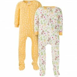 Gerber® BabyPreemie - 24M 2-Pack Baby & Toddler Girls Deer Snug Fit Footed Cotton Pajamas