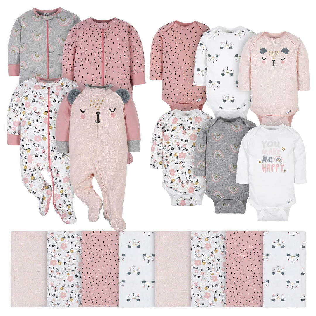 Best deal 🤩 Gerber® BabyPreemie - 24M 18-Piece Baby 👧 Girls Bear Sleep 'N Play, Onesies® Bodysuit, And Burpcloth Set 🤩 1 Gerber® BabyPreemie - 24M 18-Piece Baby Girls Bear Sleep 'N Play, Onesies® Bodysuit, And Burpcloth Set