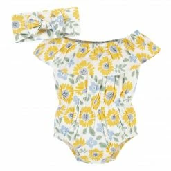Gerber® See What's New 2-Piece Baby Girls Sunny Garden Wide Neck Romper & Headband Set