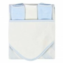 Gerber® Embroidered 4-Piece Boys Striped Blue Hooded Towel & Washcloths Set