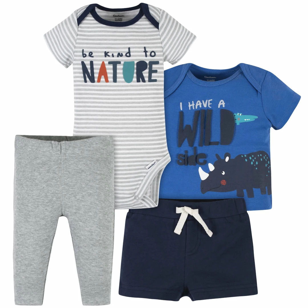 Best Sale 🤩 Gerber® BabyPreemie - 24M Baby Boys 4-Piece Wild Side Onesies® Bodysuit, 👚 Shirt, Shorts, & Pants Set ✨ 1 Gerber® BabyPreemie - 24M Baby Boys 4-Piece Wild Side Onesies® Bodysuit, Shirt, Shorts, & Pants Set