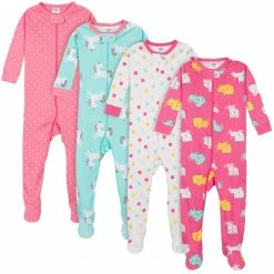 Gerber® 4-Pack Baby & Toddler Girls Unicorns & Cats Snug Fit Footed Cotton Pajamas