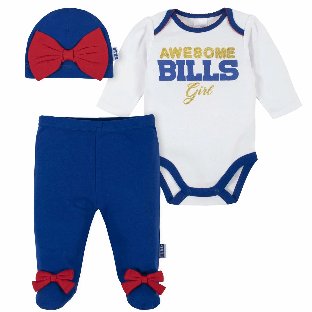 Budget 🥰 NFL Buffalo Bills Baby 👧 Girls Bodysuit, Pant, And Cap Set 🥰 1 NFL Buffalo Bills Baby Girls Bodysuit, Pant, And Cap Set