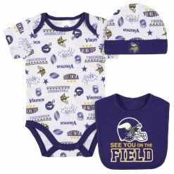 NFL Minnesota Vikings 3-Piece Baby Boys Bodysuit, Bib, And Cap Set BabyPreemie - 24M