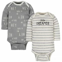 Gerber® 2-Pack Organic Baby Neutral Happy Long Sleeve Onesies® Bodysuits