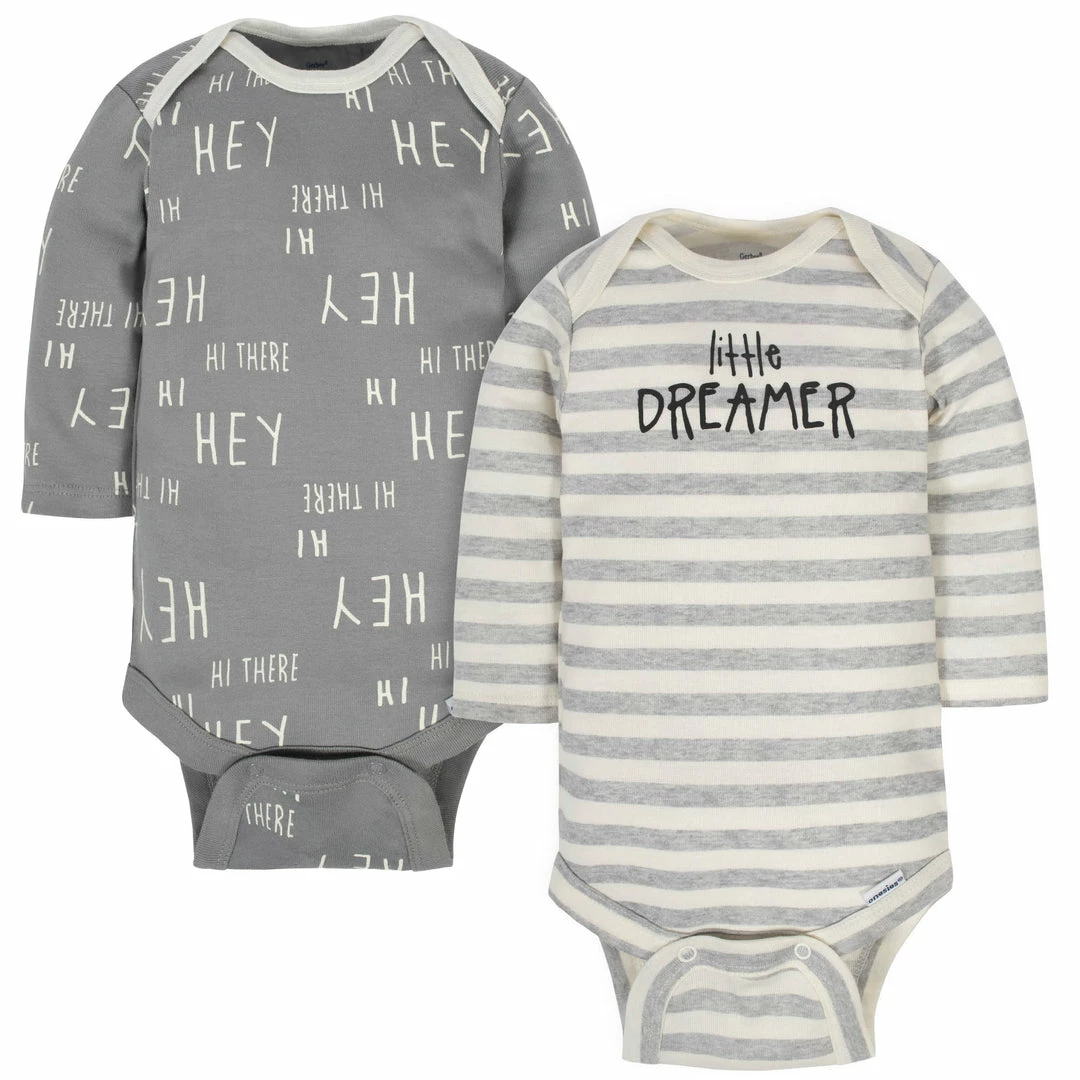 Hot Sale 🤩 Gerber® 2-Pack Organic Baby Neutral Happy Long Sleeve Onesies® Bodysuits 🧨 1 Gerber® 2-Pack Organic Baby Neutral Happy Long Sleeve Onesies® Bodysuits