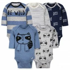 Gerber® 5-Pack Baby Boys Raccoon Long Sleeve Onesies® Bodysuits BabyPreemie - 24M