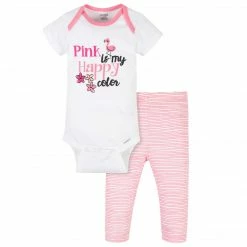 2-Piece Baby Girls Flamingo Onesies® Brand Bodysuit And Active Pant Set