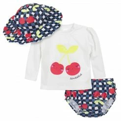 Gerber® 3-Piece Girls Cherry Kisses Swim Bottoms, Rash Guard, & Hat Bundle