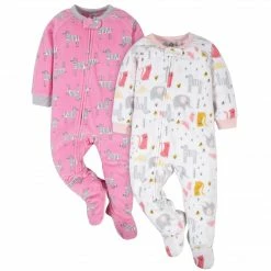 Gerber® BabyPreemie - 24M 2-Pack Baby Girls Zoo & Zebra Fleece Pajamas