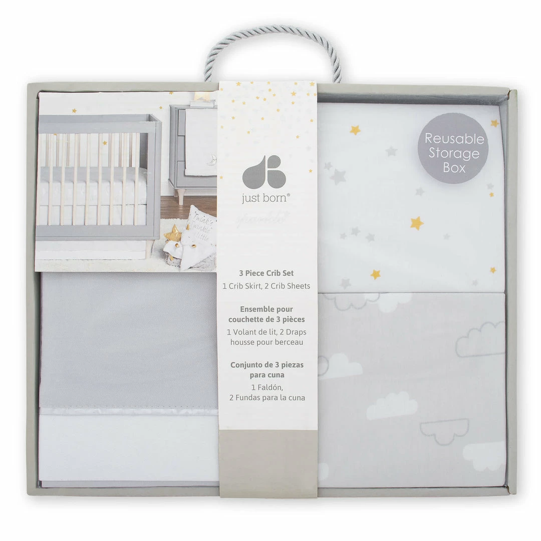 Brand new 🎉 Just Born By Gerber® 3-Piece Baby Neutral Sparkle Fitted Crib Sheets & Crib 👗 Skirt Set ⌛ 1 Just Born By Gerber® 3-Piece Baby Neutral Sparkle Fitted Crib Sheets & Crib Skirt Set