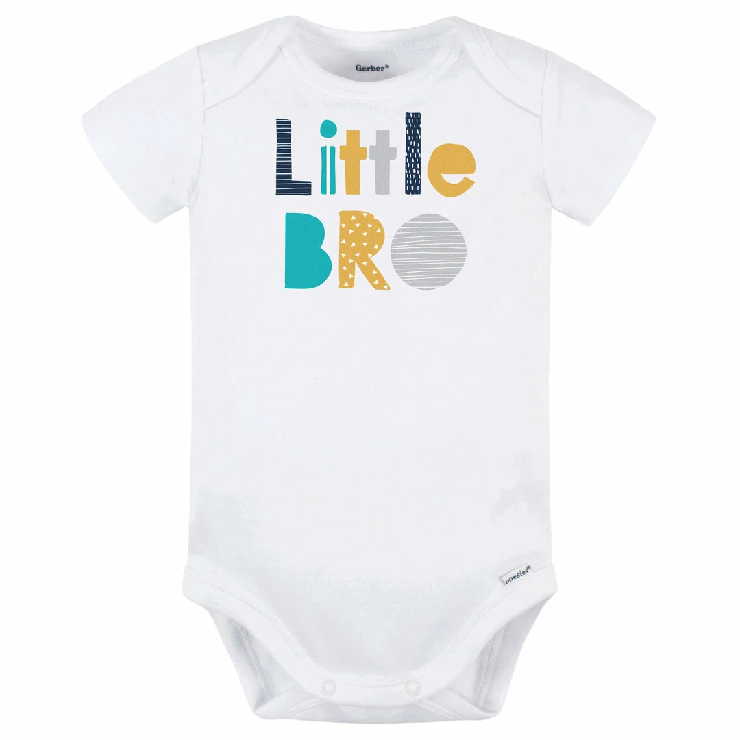 Budget ⭐ Gerber® Baby Boy "Little Bro" Short Sleeve Onesies® Bodysuit BabyPreemie - 24M 🥰 1 Gerber® Baby Boy "Little Bro" Short Sleeve Onesies® Bodysuit BabyPreemie - 24M