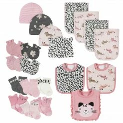Gerber® 21-Piece Baby Girls Leopard Terry Bib, Burpcloth, Mittens, Cap And Bootie Sock Set