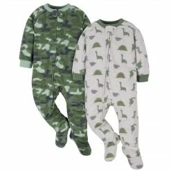 Gerber® BabyPreemie - 24M 2-Pack Baby Boys Camo & Dino Fleece Pajamas