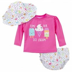 Gerber® BabyPreemie - 24M 3-Piece Girls Ice Cream Dreams Swim Bottoms, Rash Guard, & Hat Bundle