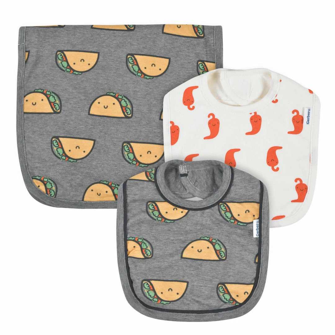 Budget 😀 Gerber® 3-Piece Baby Neutral Comfy Stretch Taco Bib & Burps Set 👏 1 Gerber® 3-Piece Baby Neutral Comfy Stretch Taco Bib & Burps Set