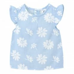 Gerber® Kids Infant & Toddler Girls Blue Floral Gauze Flutter Sleeve Top BabyPreemie - 24M