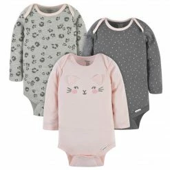 Gerber® 3-Pack Baby Girls Purrfectly Cute Long Sleeve Onesies® Bodysuits BabyPreemie - 24M