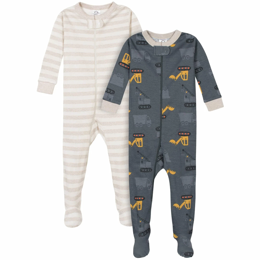 Outlet 💯 Gerber® 2-Pack Baby & Toddler Boys Construction Trucks Snug Fit Footed Cotton Pajamas 🌟 1 Gerber® 2-Pack Baby & Toddler Boys Construction Trucks Snug Fit Footed Cotton Pajamas