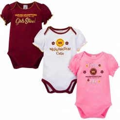 NFL 3-Pack Baby Girls Washington Short Sleeve Bodysuits