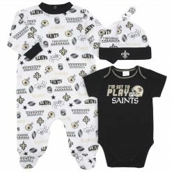 NFL New Orleans Saints 3-Piece Baby Boys Bodysuit, Sleep 'N Play, And Cap Set