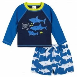 Gerber® See What's New 2-Piece Baby & Toddler Boys Shark Zone Rash Guard & Swim Trunks Set
