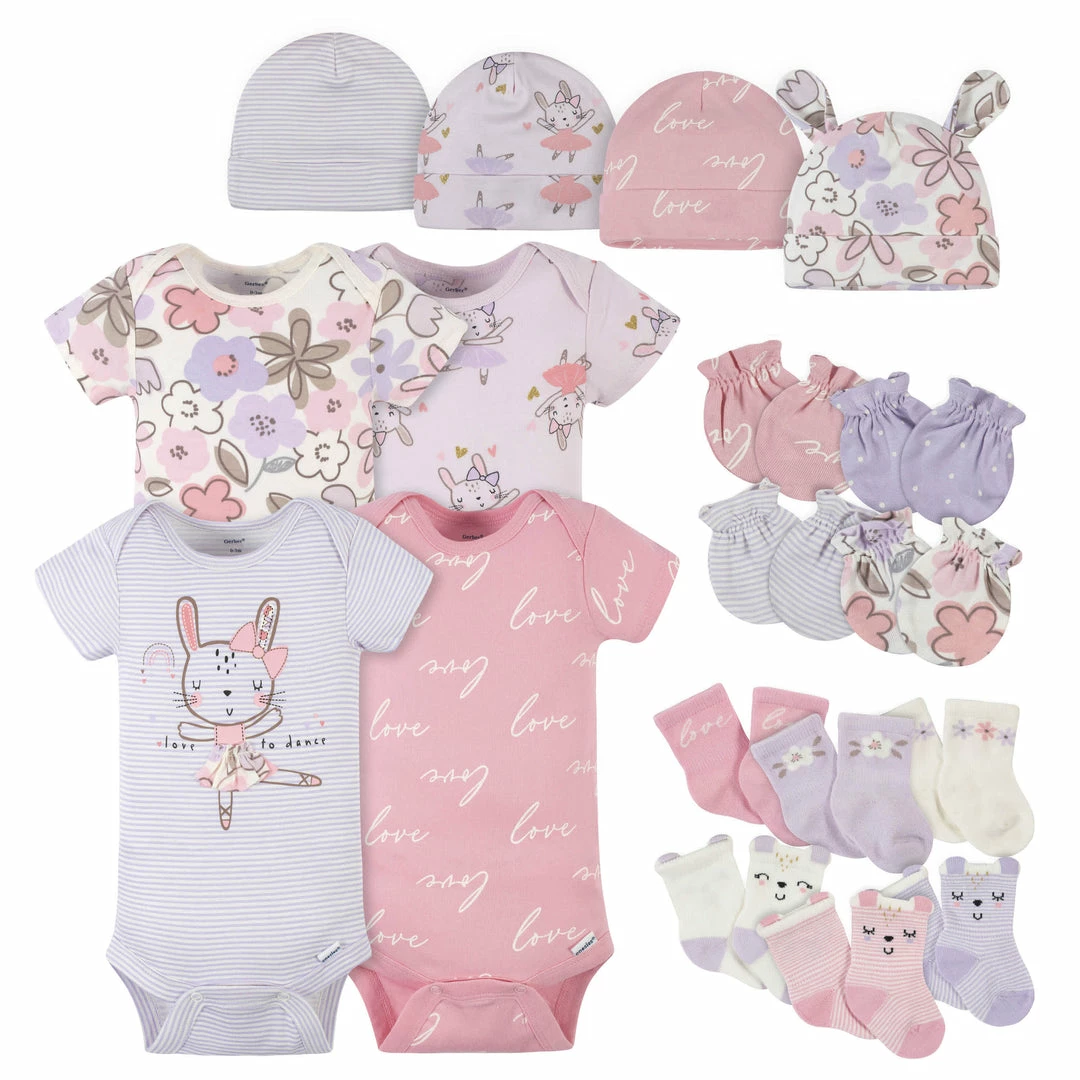 Flash Sale 🧨 Gerber® 18-Piece Baby 👧 Girls Bunny Ballerina Onesies® Bodysuit, Mitten, Cap, & Sock Set 🤩 1 Gerber® 18-Piece Baby Girls Bunny Ballerina Onesies® Bodysuit, Mitten, Cap, & Sock Set