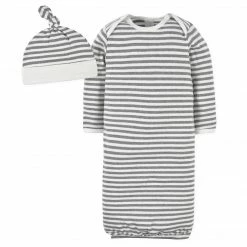 Gerber® 2-Piece Baby Neutral Comfy Stretch Stripe Gown & Cap Set BabyPreemie - 24M