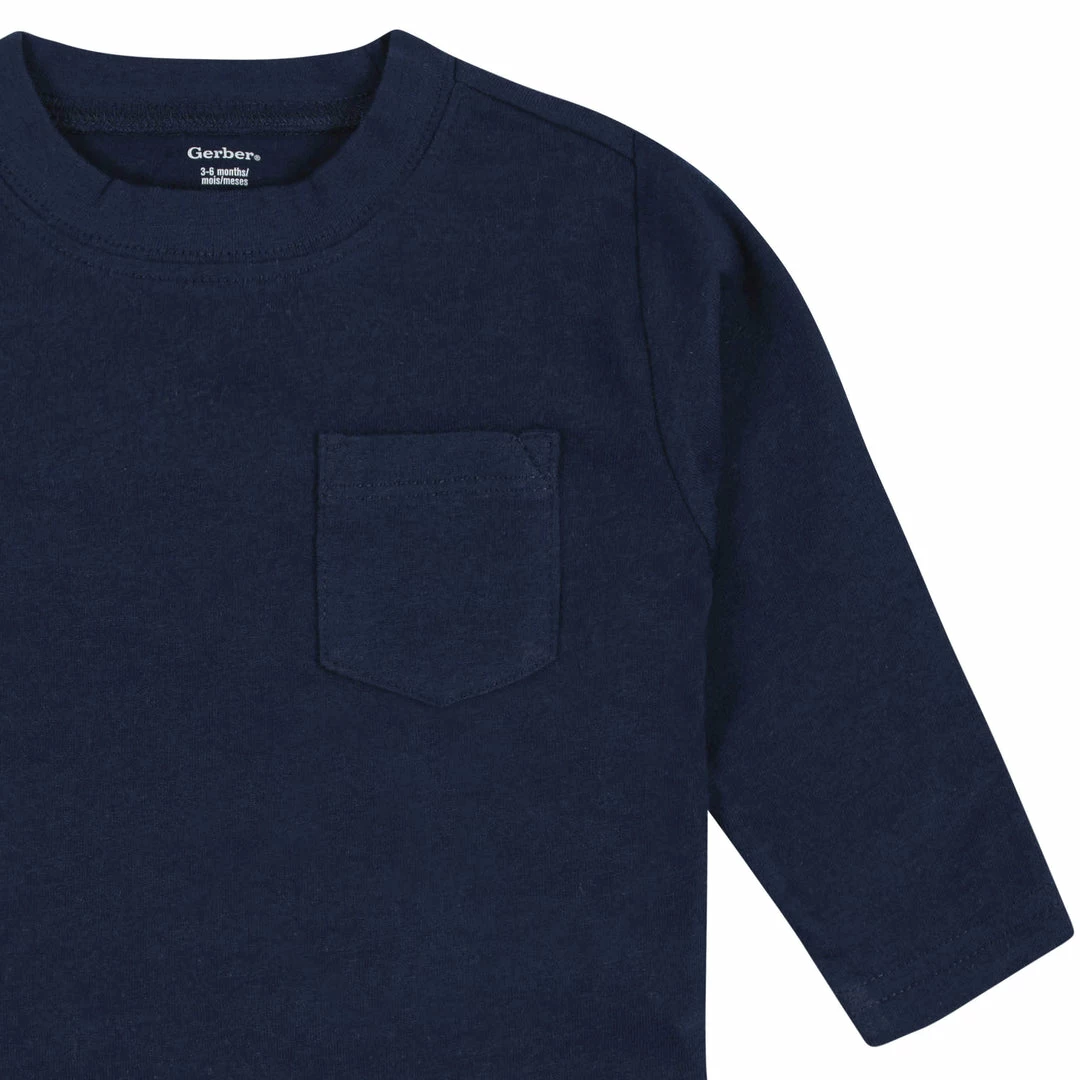 Wholesale 👍 Gerber® 3-Pack Baby & Toddler Boys Royal Blues Long Sleeve Pocket Tees See What's New 🥰 6 Gerber® 3-Pack Baby & Toddler Boys Royal Blues Long Sleeve Pocket Tees See What's New