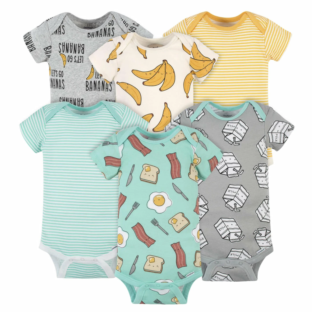 New 🌟 Gerber® 6-Pack Baby Bananas & Breakfast Onesies® Bodysuits BabyPreemie - 24M 🌟 1 Gerber® 6-Pack Baby Bananas & Breakfast Onesies® Bodysuits BabyPreemie - 24M
